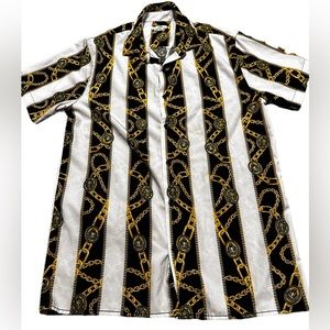Men’s- Fashion Nova- Baroque Striped Collared Short Sleeve Shirt- Sz M- EUC